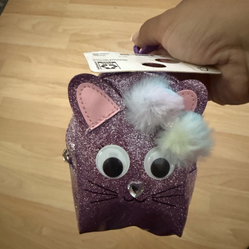 Purple Glitter Cat Kids Coin Purse - Picture 2 of 6